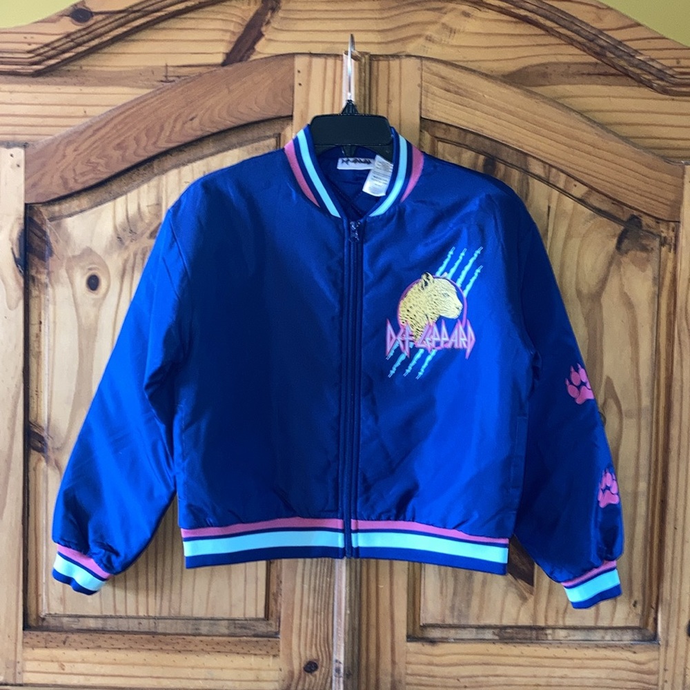 Girls Def Leppard blue pink jacket size 14/16